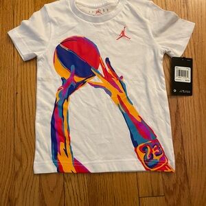 Jordan Kids' White Tee with Colorful Basketball Graphic